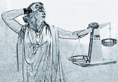 Vrouwe Justitia ziende blind