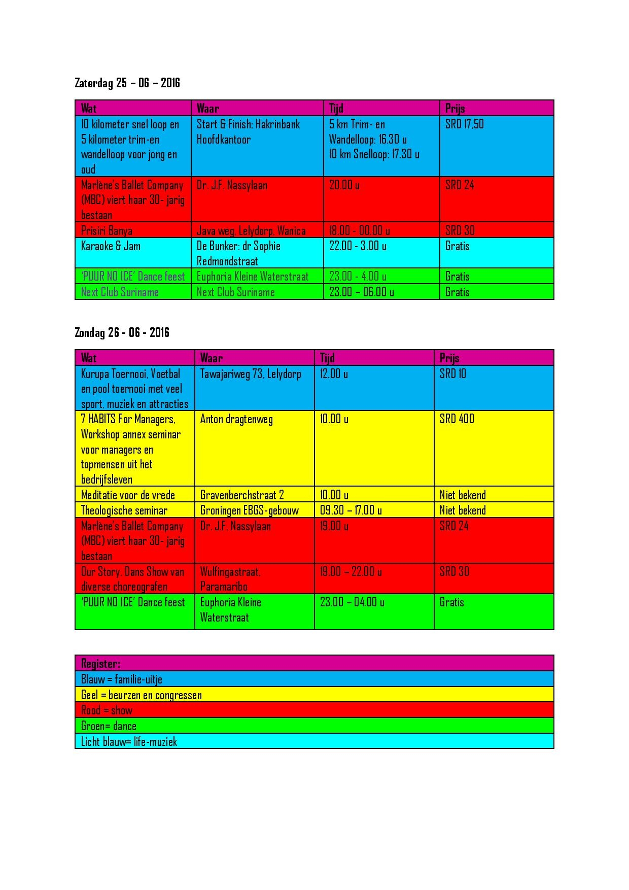 Uitgaansagenda 25 & 26 juni 2016