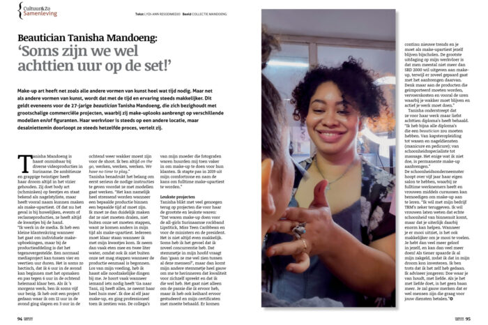 Samenleving: Beautician Tanisha Mandoeng: ‘Soms zijn we wel achttien uur op de set!’ - Parbode Sneak Peek